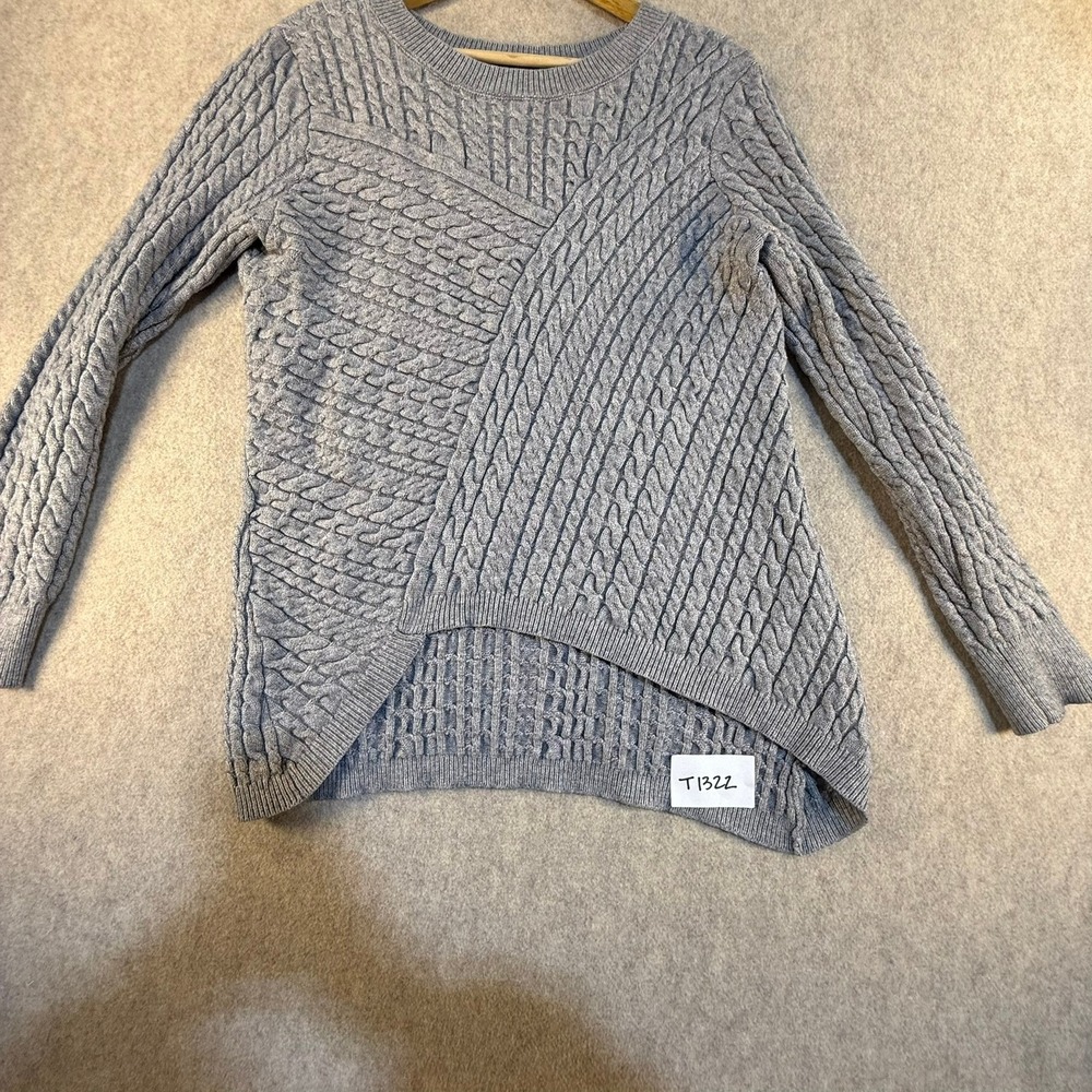 Evolution by‎ Cyrus Gray Cable Knit Asymmetrical High Low Sweater Womens Medium